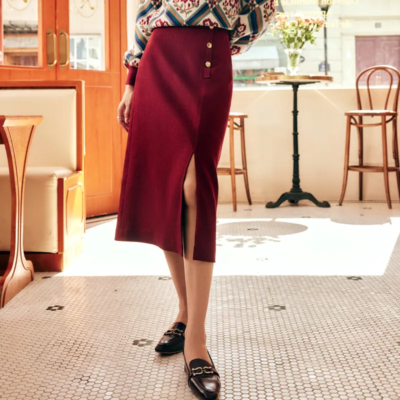 Olrain Casual Long Skirts Women's Red-2