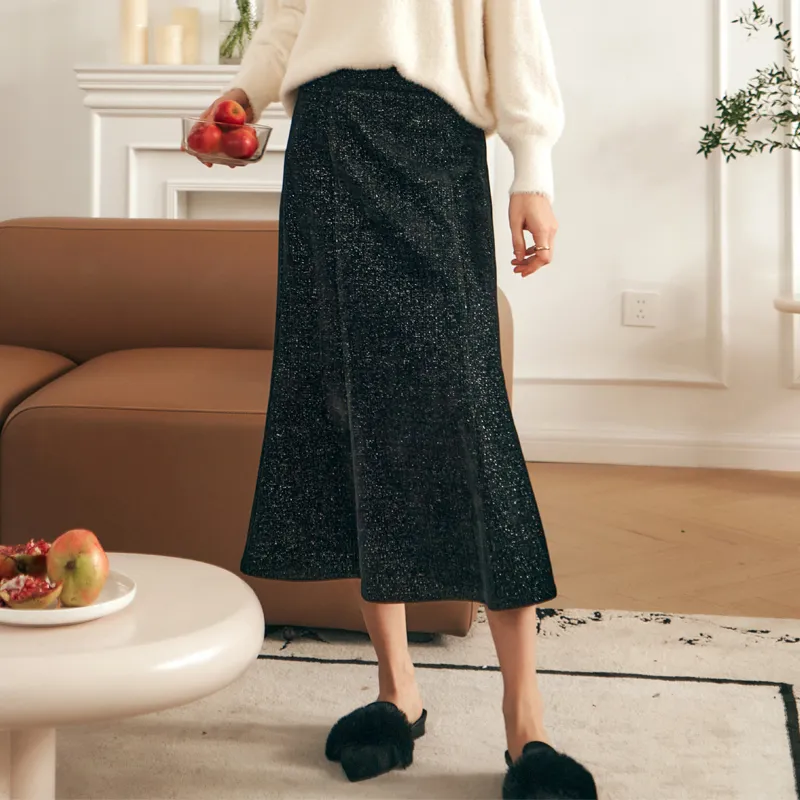 Olrain Casual Long Skirts Women's Black-2