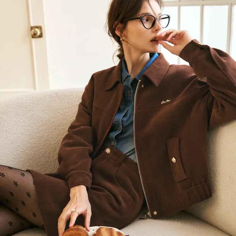 Olrain Cropped Coats Women's Mocha-4