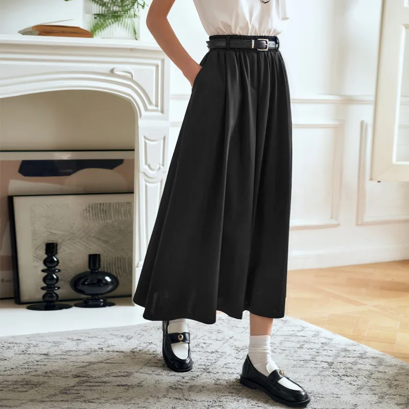 Olrain Casual Long Skirts Women's Black-6