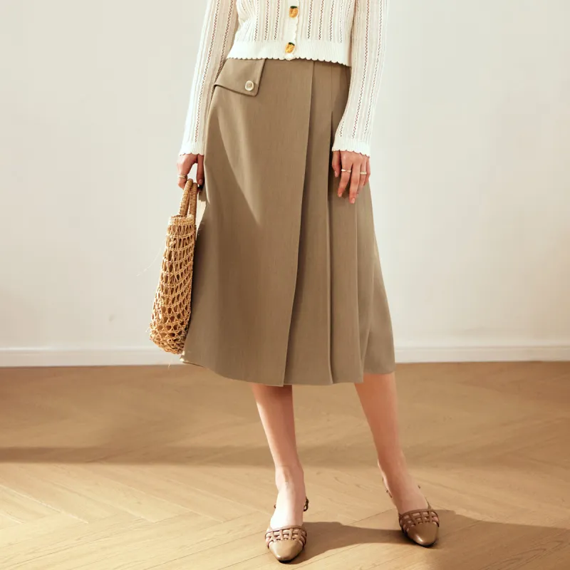 Olrain Casual Long Skirts Women's Khaki-4