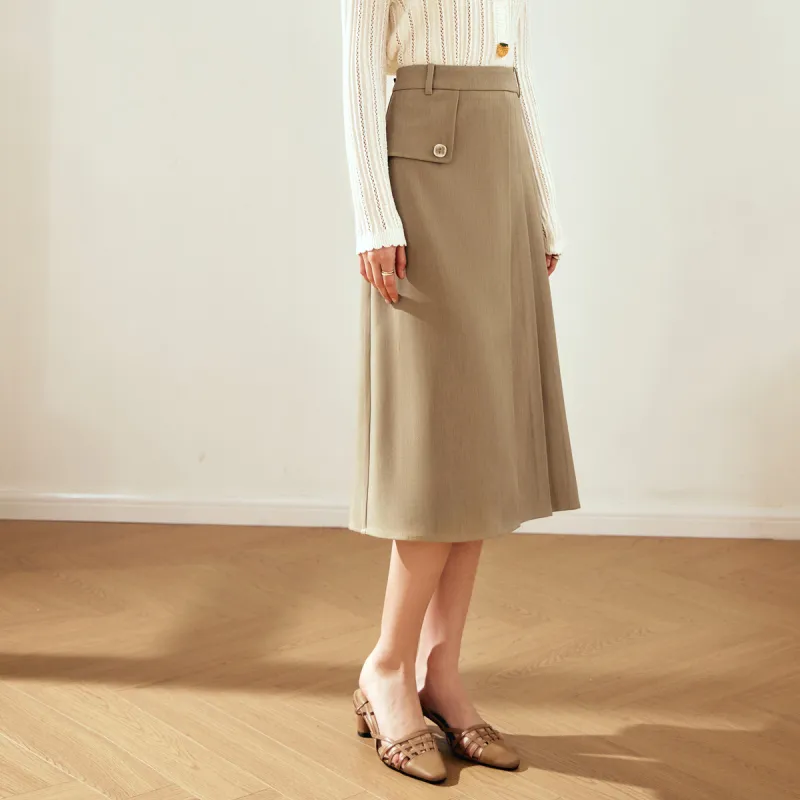 Olrain Casual Long Skirts Women's Khaki-6