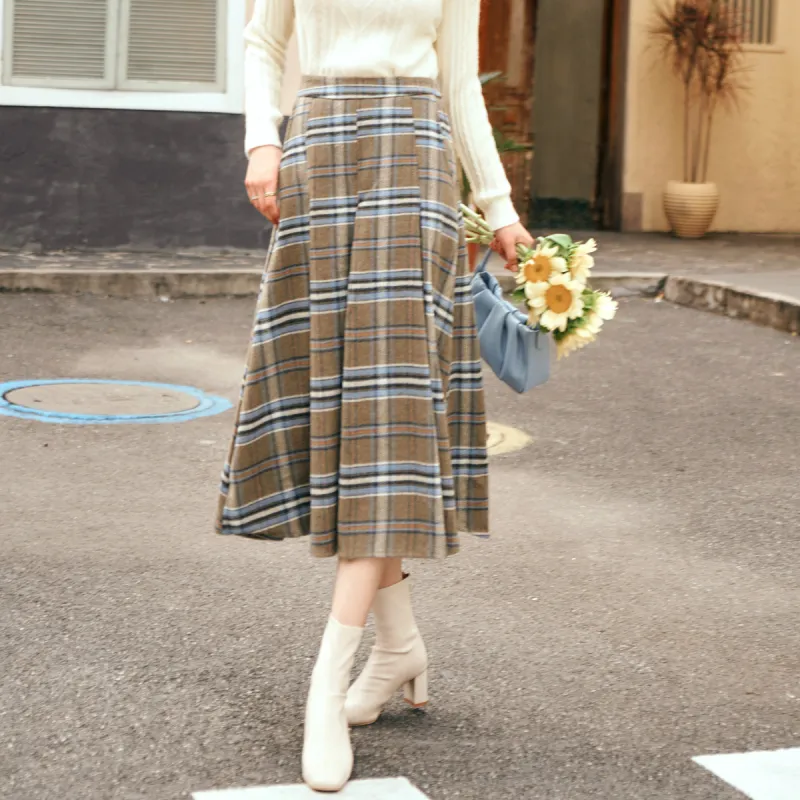 Olrain Casual Long Skirts Women's Plaid-2