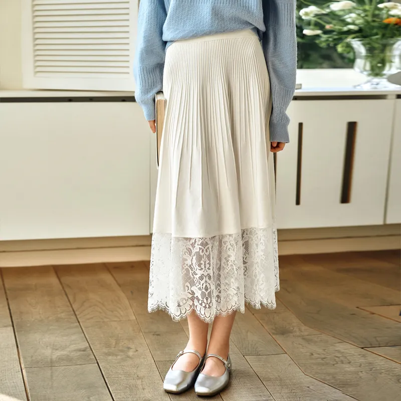 Olrain Casual Long Skirts Women's White-3