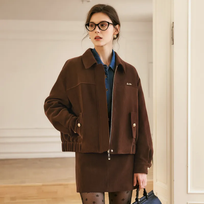 Olrain Cropped Coats Women's Mocha-3