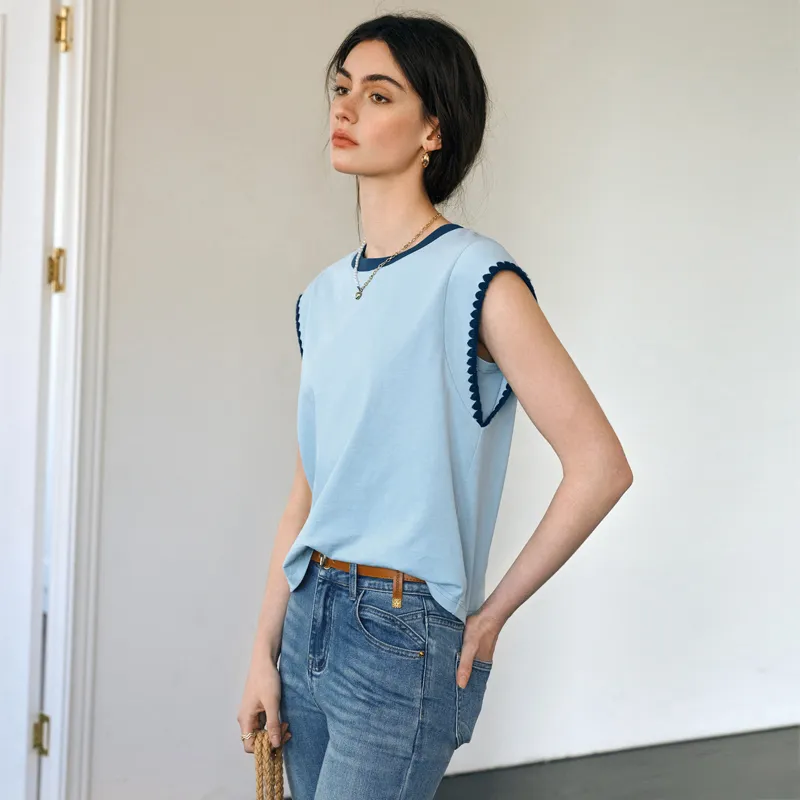 Olrain T Shirts Women's Blue-5