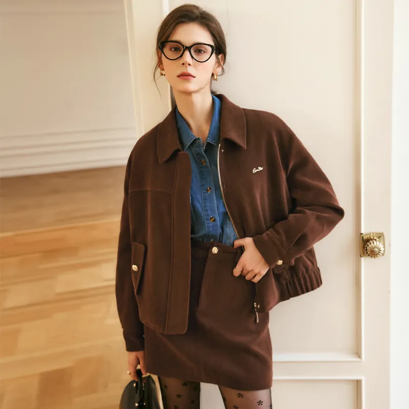 Olrain Cropped Coats Women's Mocha-5