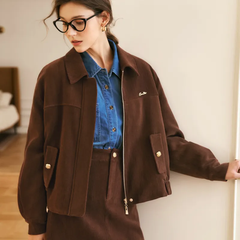 Olrain Cropped Coats Women's Mocha-2