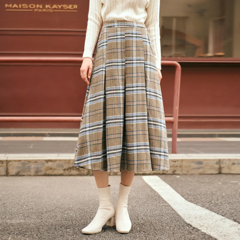 Olrain Casual Long Skirts Women's Plaid-4