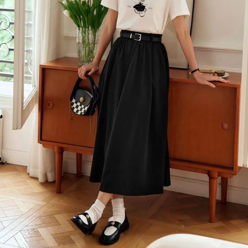 Olrain Casual Long Skirts Women's Black-5