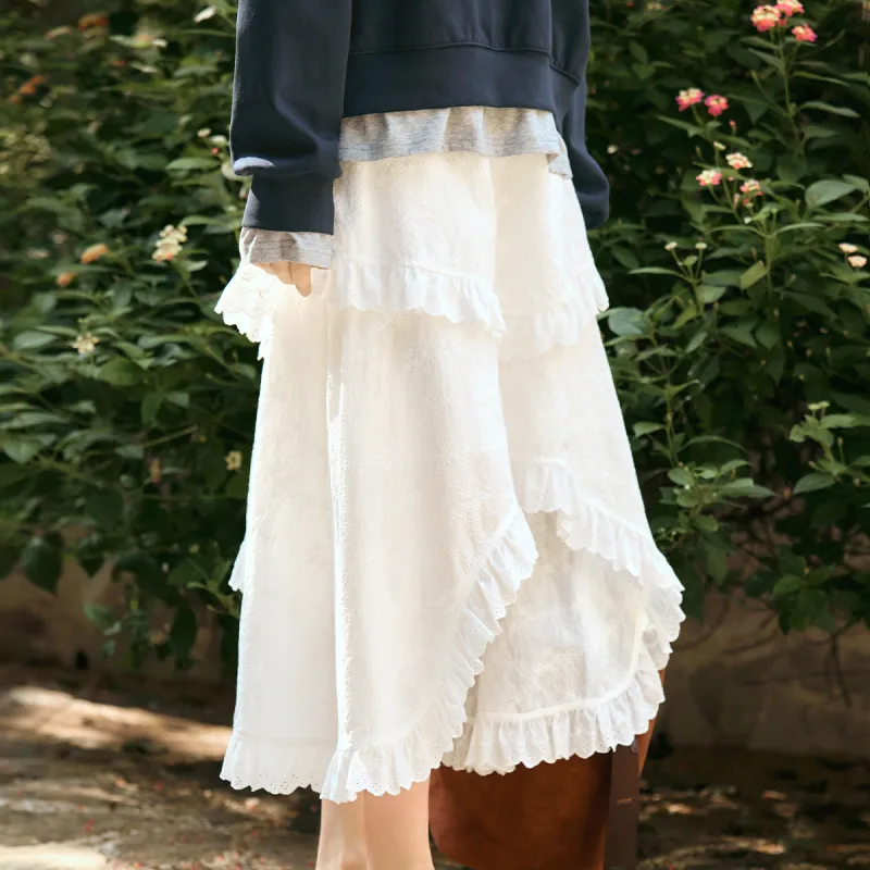 Olrain Casual Long Skirt Women's Cream White-4