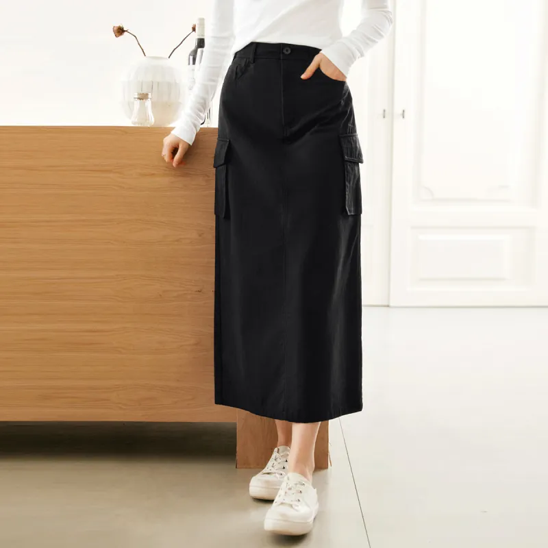 Olrain Casual Long Skirts Women's Black-1