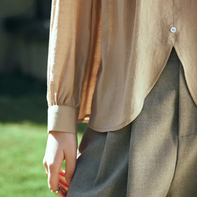 Olrain SS24 Chiffon Shirts Women's Milk Tea Beige-5