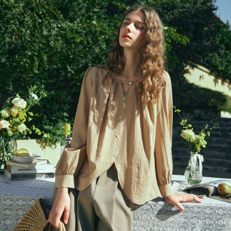 Olrain SS24 Chiffon Shirts Women's Milk Tea Beige-2