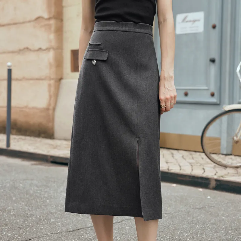 Olrain Casual Long Skirts Women's Premium Gray-2