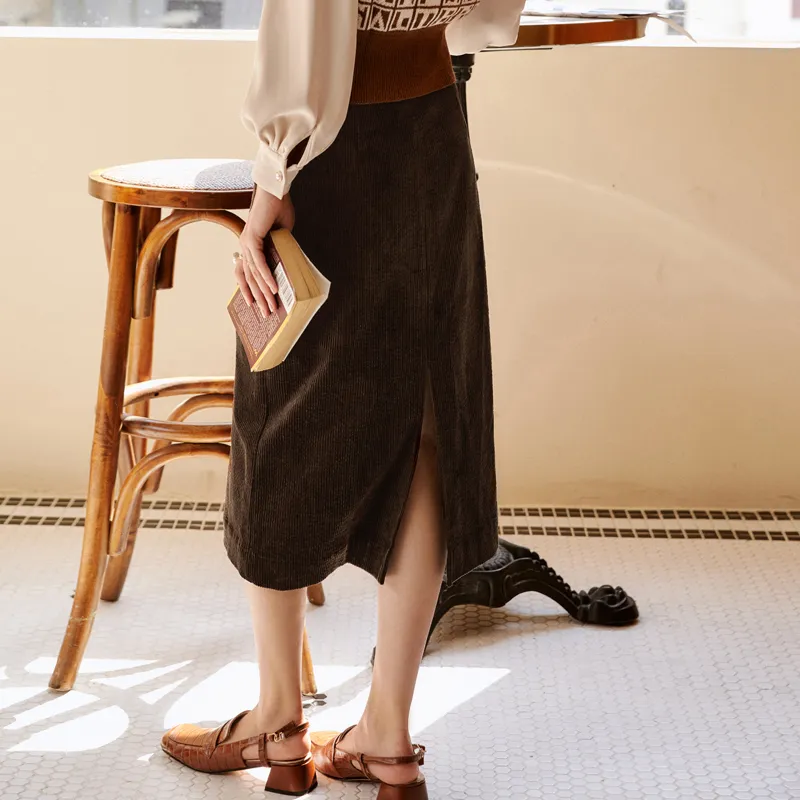 Olrain Casual Long Skirts Women's Dark Coffee-3