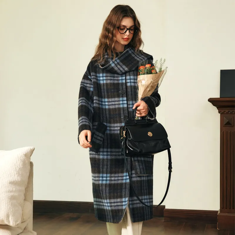 Olrain Coats Women's Blue Plaid-6