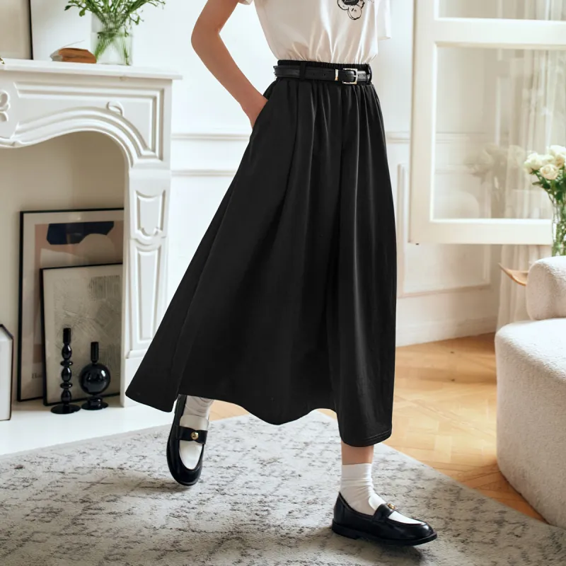 Olrain Casual Long Skirts Women's Black-2