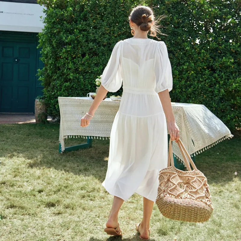 Olrain Short Sleeved Dress Women's Coconut Milk White-3