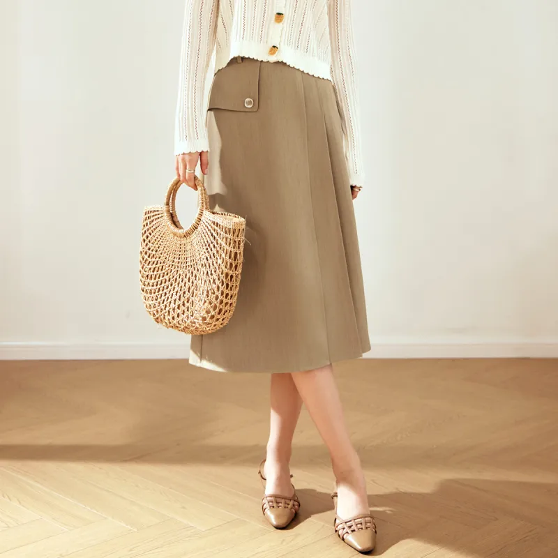 Olrain Casual Long Skirts Women's Khaki-5