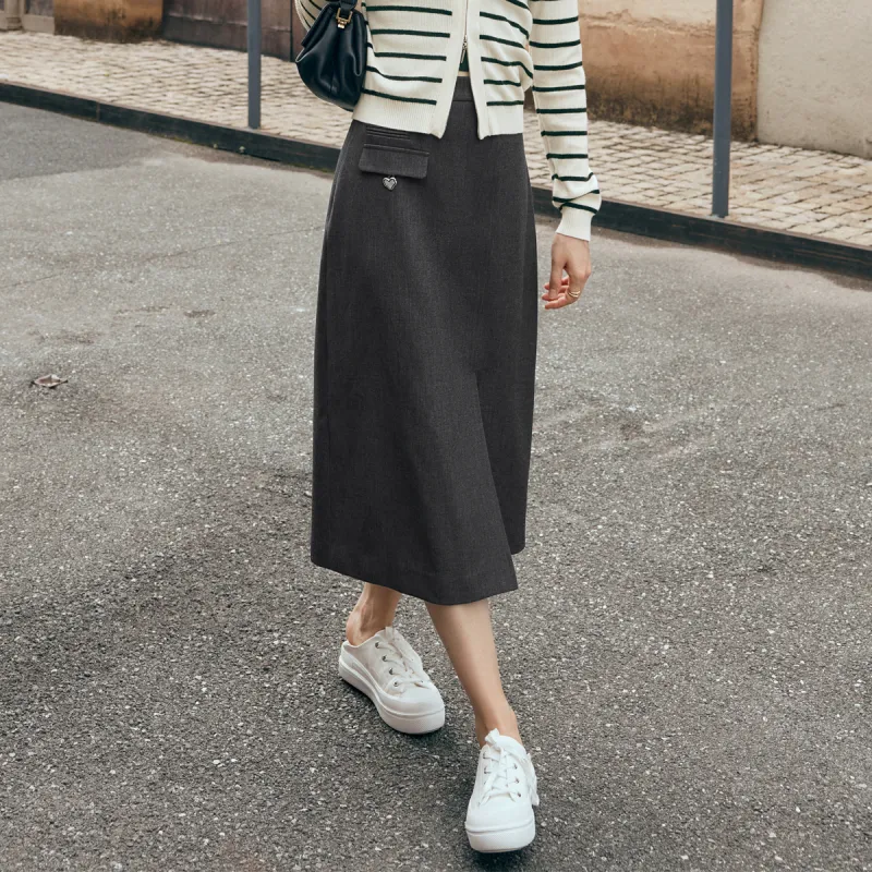 Olrain Casual Long Skirts Women's Premium Gray-4