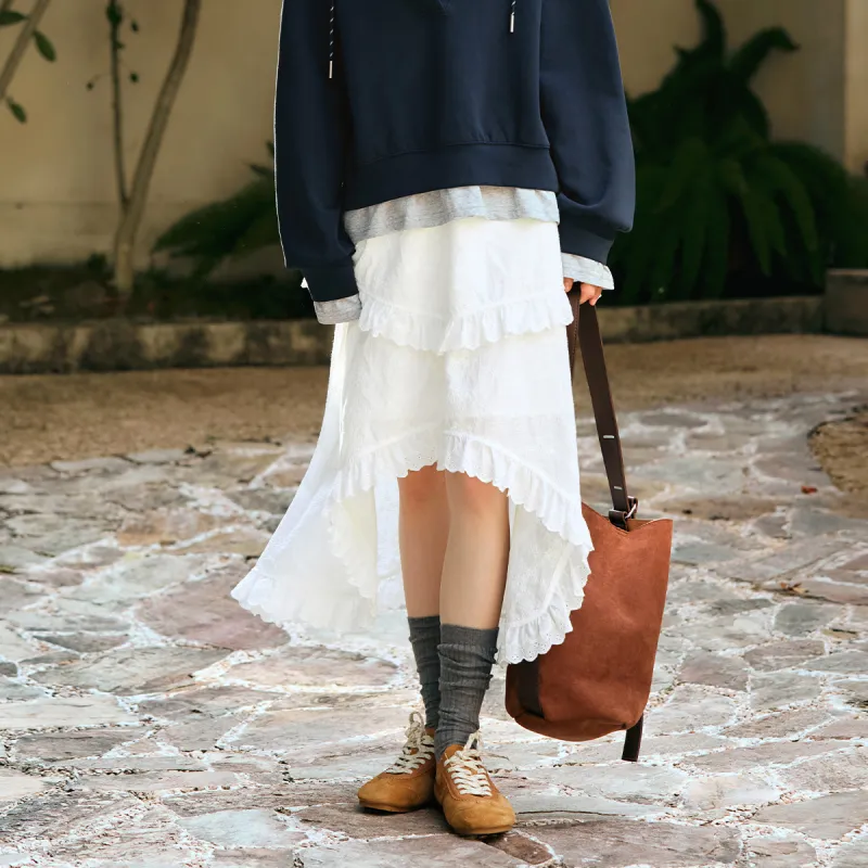Olrain Casual Long Skirt Women's Cream White-6