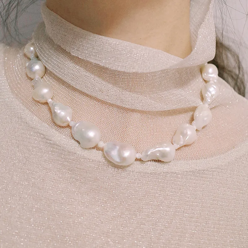 Qurioustone 925 Sterling Silver Baroque Pearl Necklaces Unisex-4
