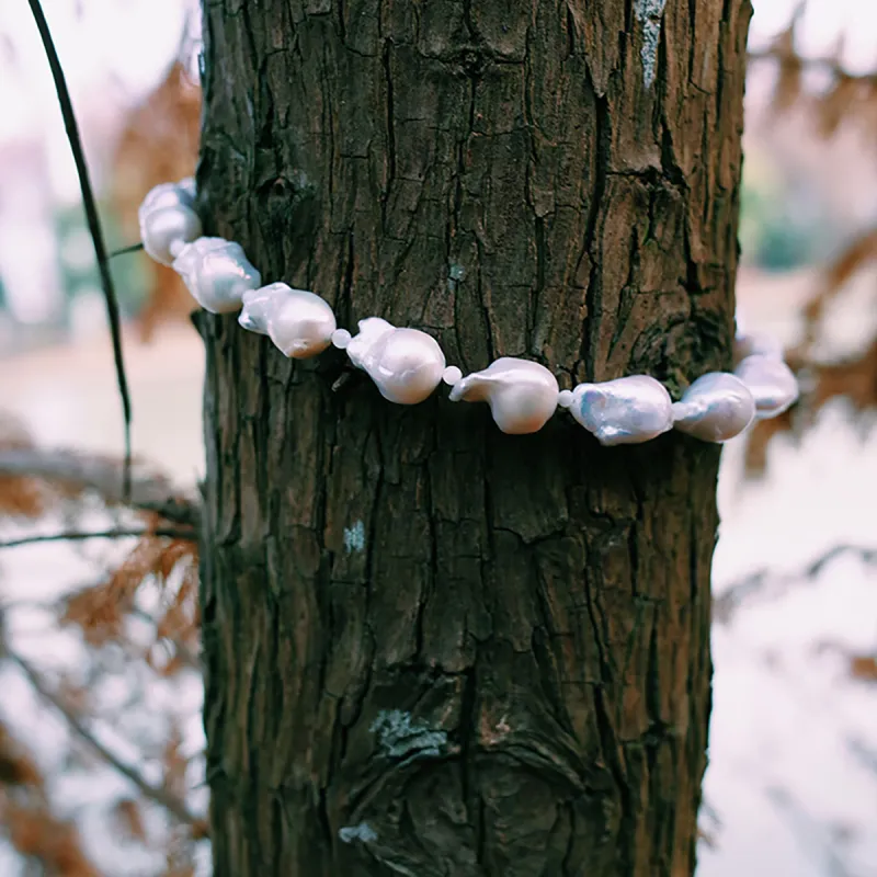 Qurioustone 925 Sterling Silver Baroque Pearl Necklaces Unisex-2