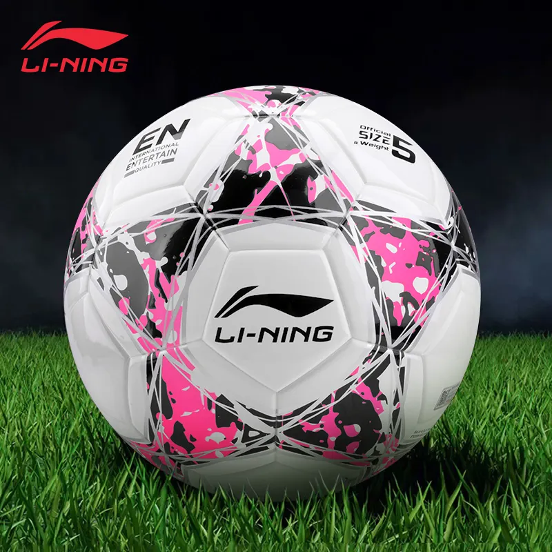 LiNing Size 5 Standard Ball For Regular 11 A Side Use Soccer TPU Machine Stitched Soccer Ball White Pink-2