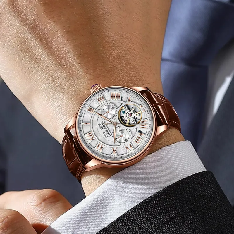 LOUIE JUELEN Automatic Mechanical Movement Watch Men's Watches Silver Dial-26