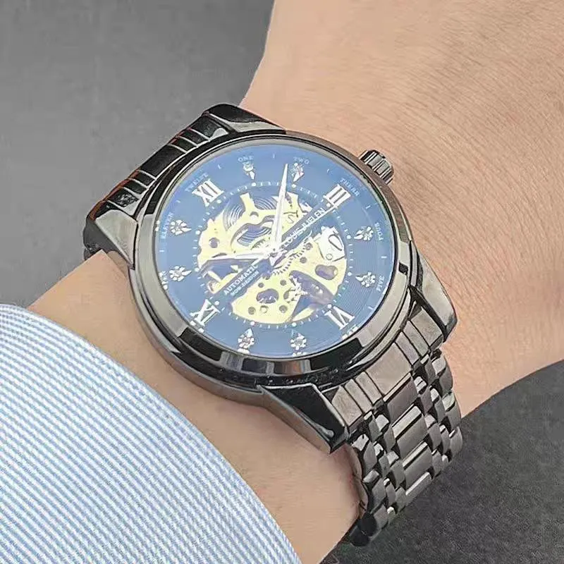 LOUIE JUELEN Automatic Mechanical Movement Stainless Steel Watchband Watch Men's Watches Cut-Out Dial-1