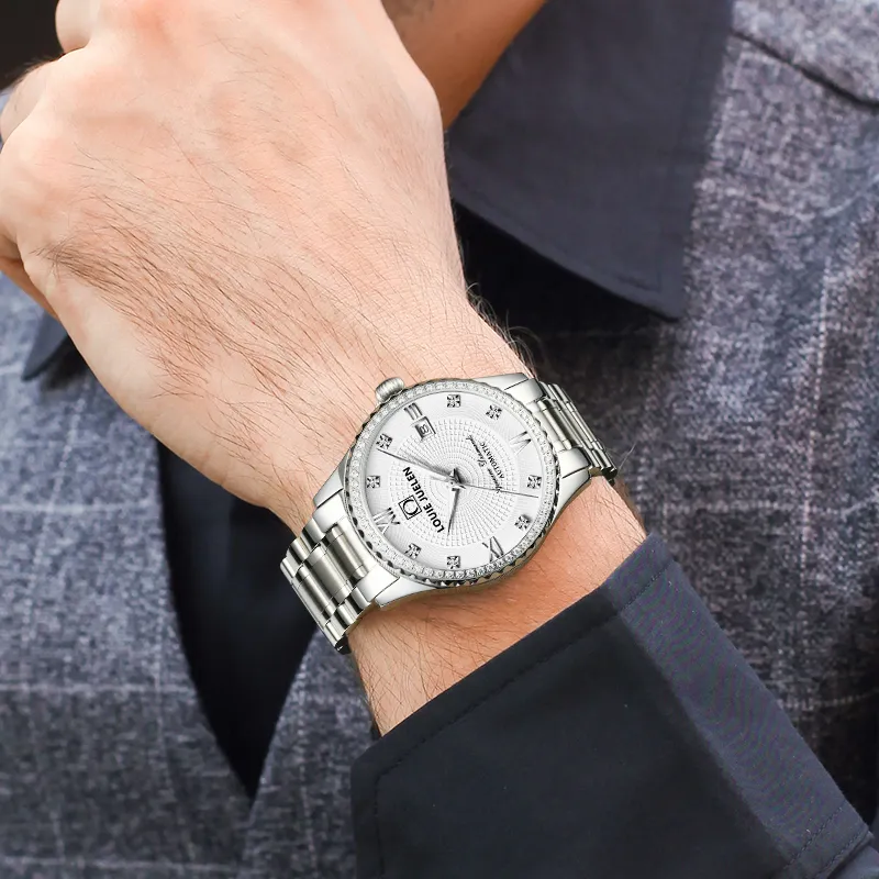 LOUIE JUELEN Mechanical Movement Stainless Steel Watchband Watch Unisex White Dial-2