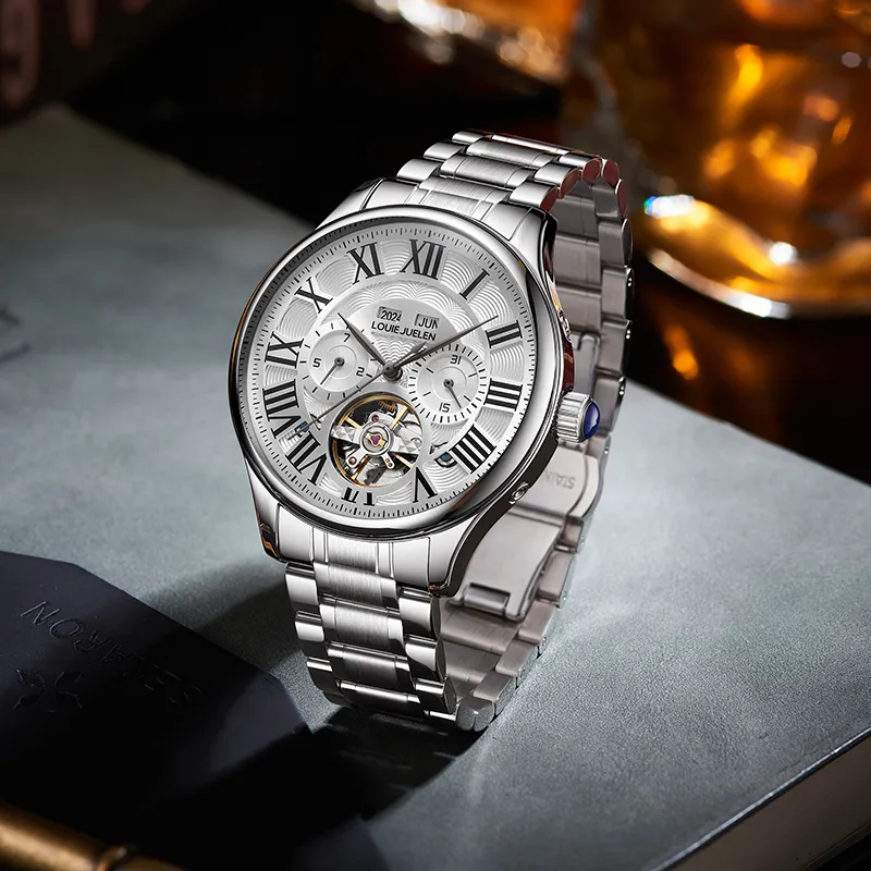 LOUIE JUELEN Automatic Mechanical Movement Watch Men's Watches Silver Dial-5