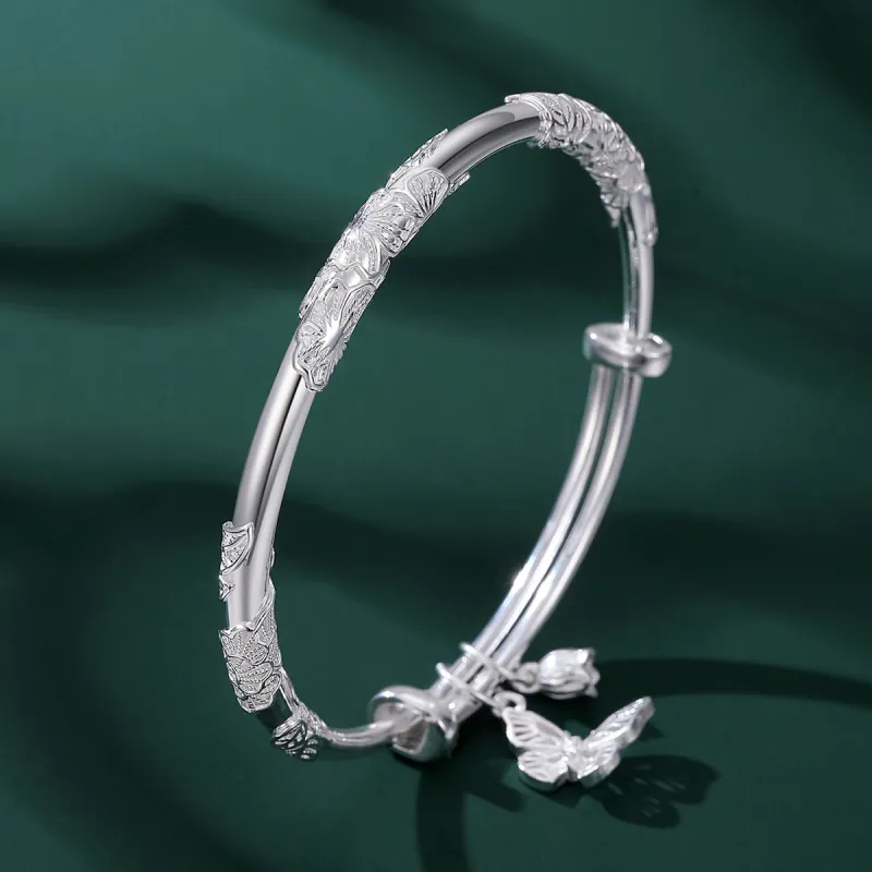 Nine Music 999 Fine Silver Bangles Women's Bestie Mom Exquisite Box-35