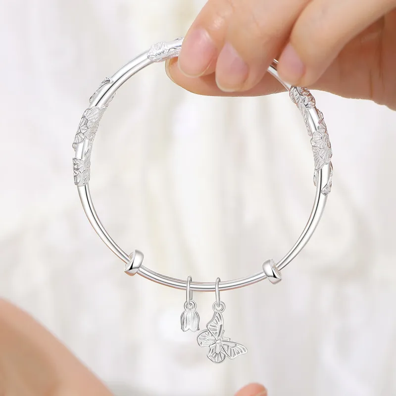 Nine Music 999 Fine Silver Bangles Women's Bestie Mom Exquisite Box-58