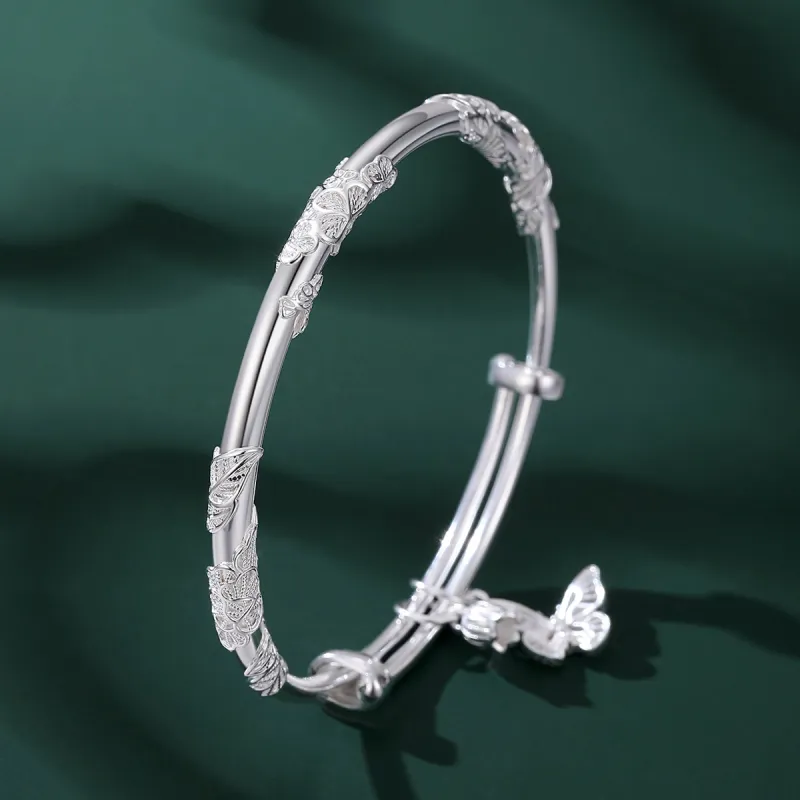 Nine Music 999 Fine Silver Bangles Women's Bestie Mom Exquisite Box-8