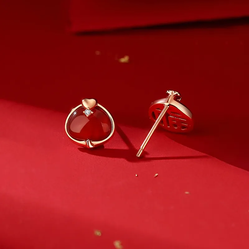 Nine Music Agate Jade Stud Earrings Women's-2