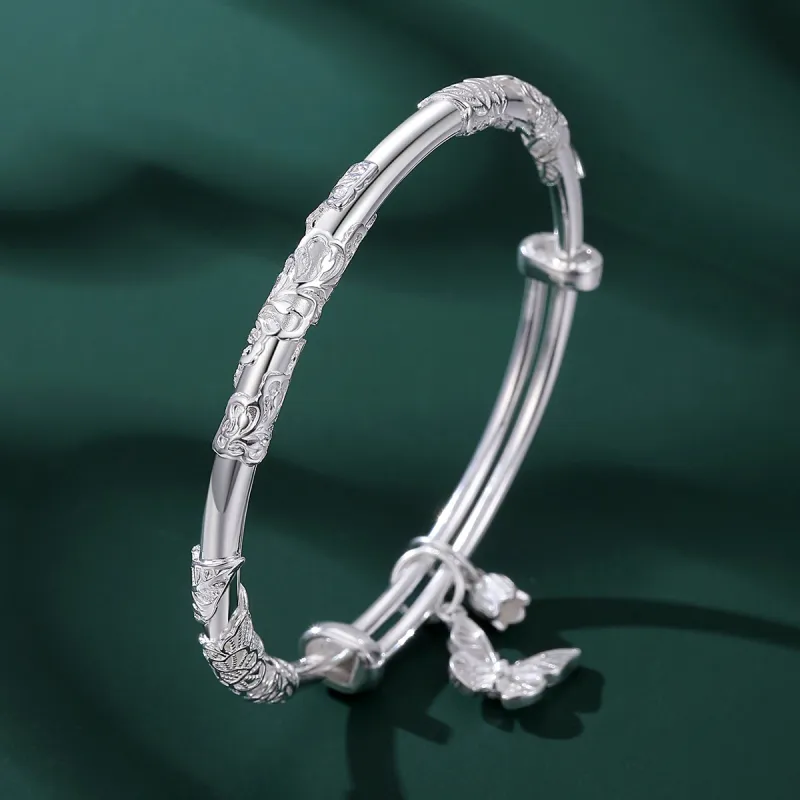 Nine Music 999 Fine Silver Bangles Women's Bestie Mom Exquisite Box-38