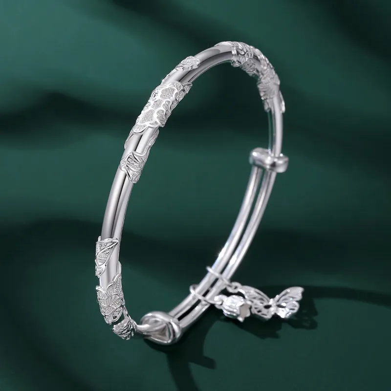 Nine Music 999 Fine Silver Bangles Women's Bestie Mom Exquisite Box-30