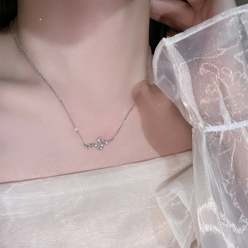 Nine Music S925 Silver Necklaces Women's Rose Gold/White-7