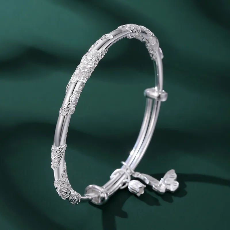 Nine Music 999 Fine Silver Bangles Women's Bestie Mom Exquisite Box-22