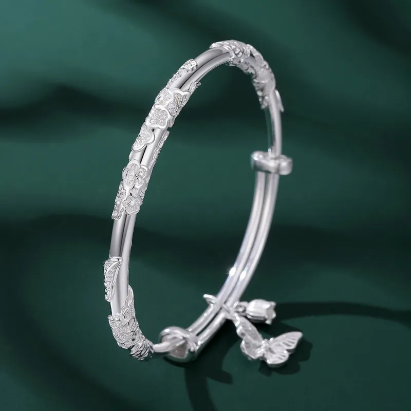 Nine Music 999 Fine Silver Bangles Women's Bestie Mom Exquisite Box-18