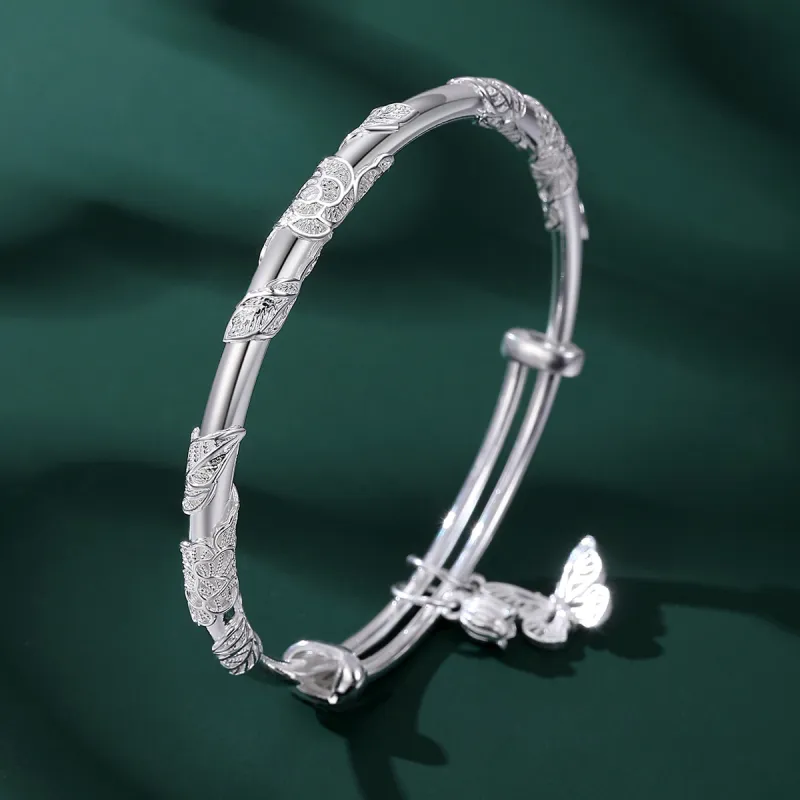 Nine Music 999 Fine Silver Bangles Women's Bestie Mom Exquisite Box-51