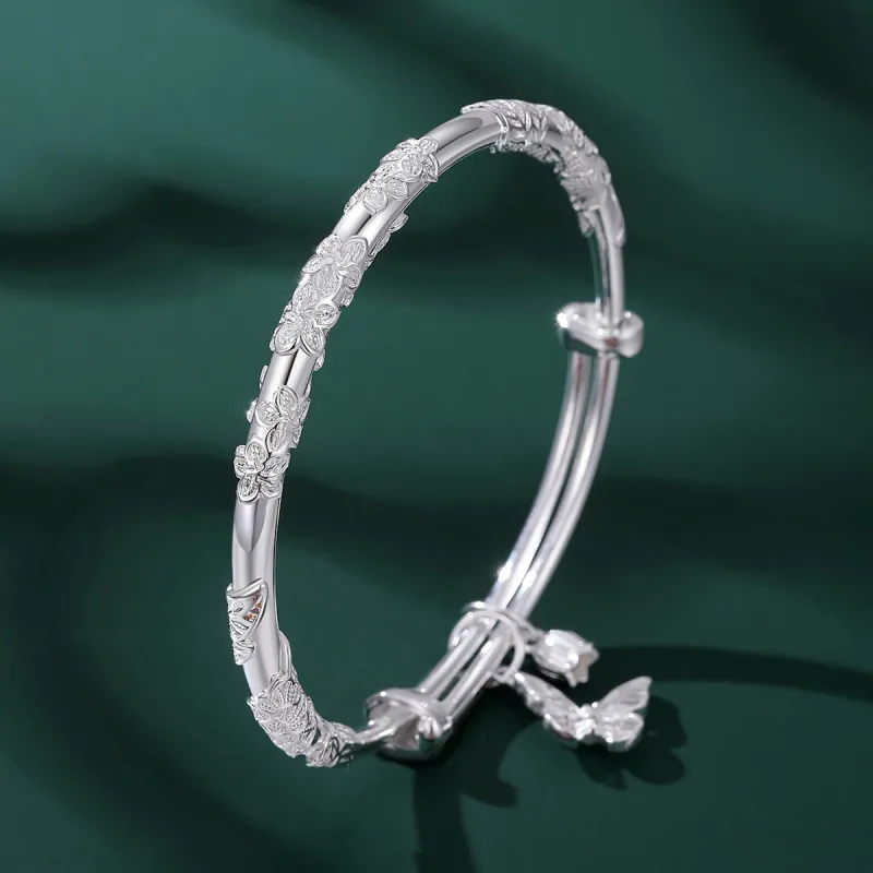 Nine Music 999 Fine Silver Bangles Women's Bestie Mom Exquisite Box-56