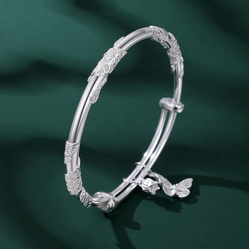 Nine Music 999 Fine Silver Bangles Women's Bestie Mom Exquisite Box-12