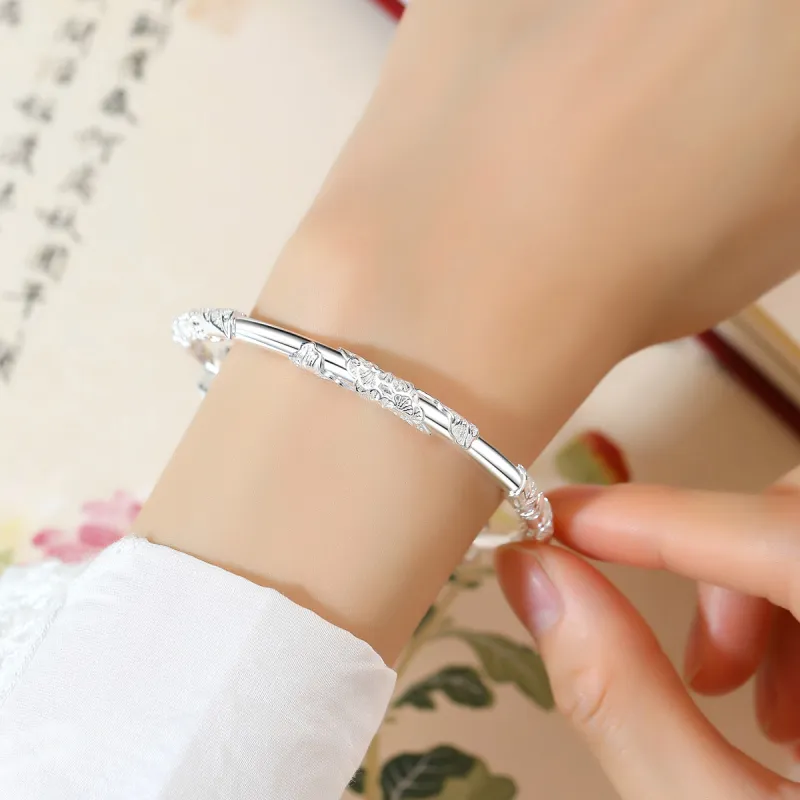 Nine Music 999 Fine Silver Bangles Women's Bestie Mom Exquisite Box-9