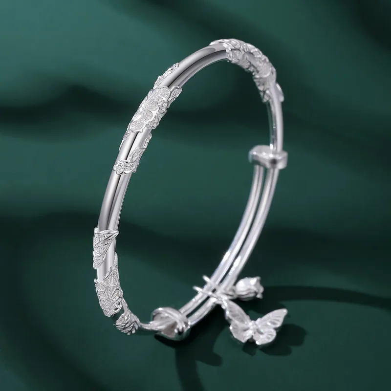 Nine Music 999 Fine Silver Bangles Women's Bestie Mom Exquisite Box-47
