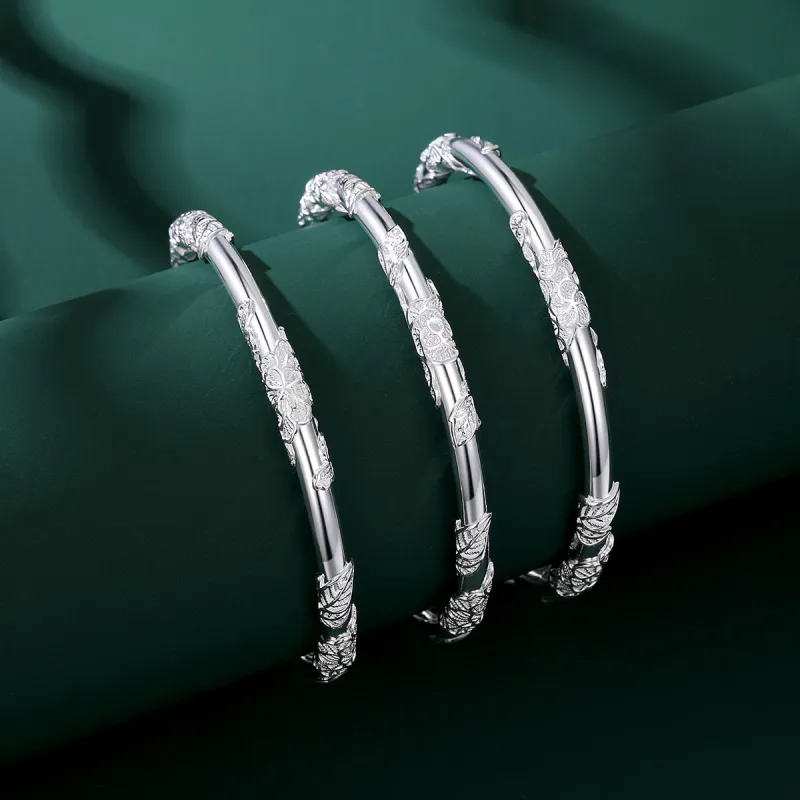 Nine Music 999 Fine Silver Bangles Women's Bestie Mom Exquisite Box-14