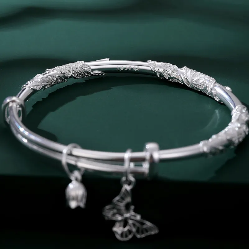 Nine Music 999 Fine Silver Bangles Women's Bestie Mom Exquisite Box-15
