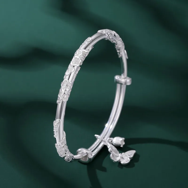 Nine Music 999 Fine Silver Bangles Women's Bestie Mom Exquisite Box-4